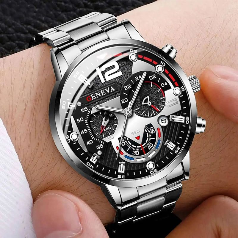 3PCS/Set Fashion Men Business Watches Casual Arabic Dial Analog Quartz Watch Bracelet necklace Jewelry Set