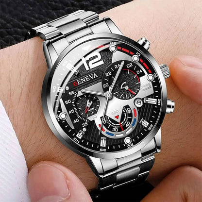 3PCS/Set Fashion Men Business Watches Casual Arabic Dial Analog Quartz Watch Bracelet necklace Jewelry Set