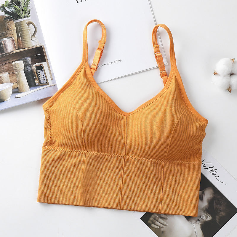 3PC Women’s seamless bra Tracksuit without steel ring Ladies lingerie tube top comfortable sports bra Girls hollowed out sling bra removable chest pad