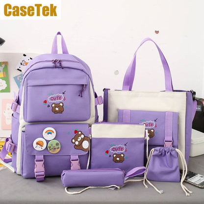 New Arrival 5pcs/SET Hot Backpacks Fast delivery Fashion bookbags women's boy girl school bags sets monkey ladies travel bags CaseTek brand shoulder bags