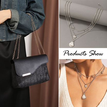 Women Small Cross-body Bag Ladies Chain Bag Phone Bag Clutch Mini Straw Sling Bag (Necklace free gift)