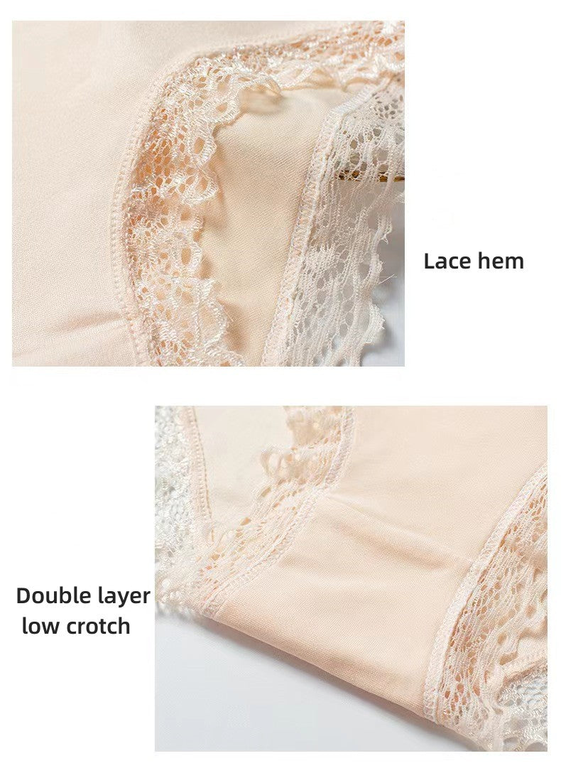 4 PCS Bbreathable Women's Underwear Soft Lightweight And Dry Women's Clothing Solid Color Women's Lace Lingerie New Milk Silk Panties