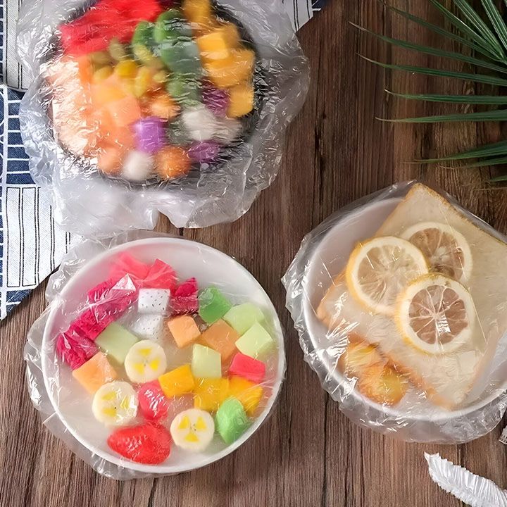 100 Pieces Plastic Wrap, Extra Thick Disposable Plastic Wrap - Clear, Retractable Plastic Wrap for Leftovers, Fruits and Vegetab