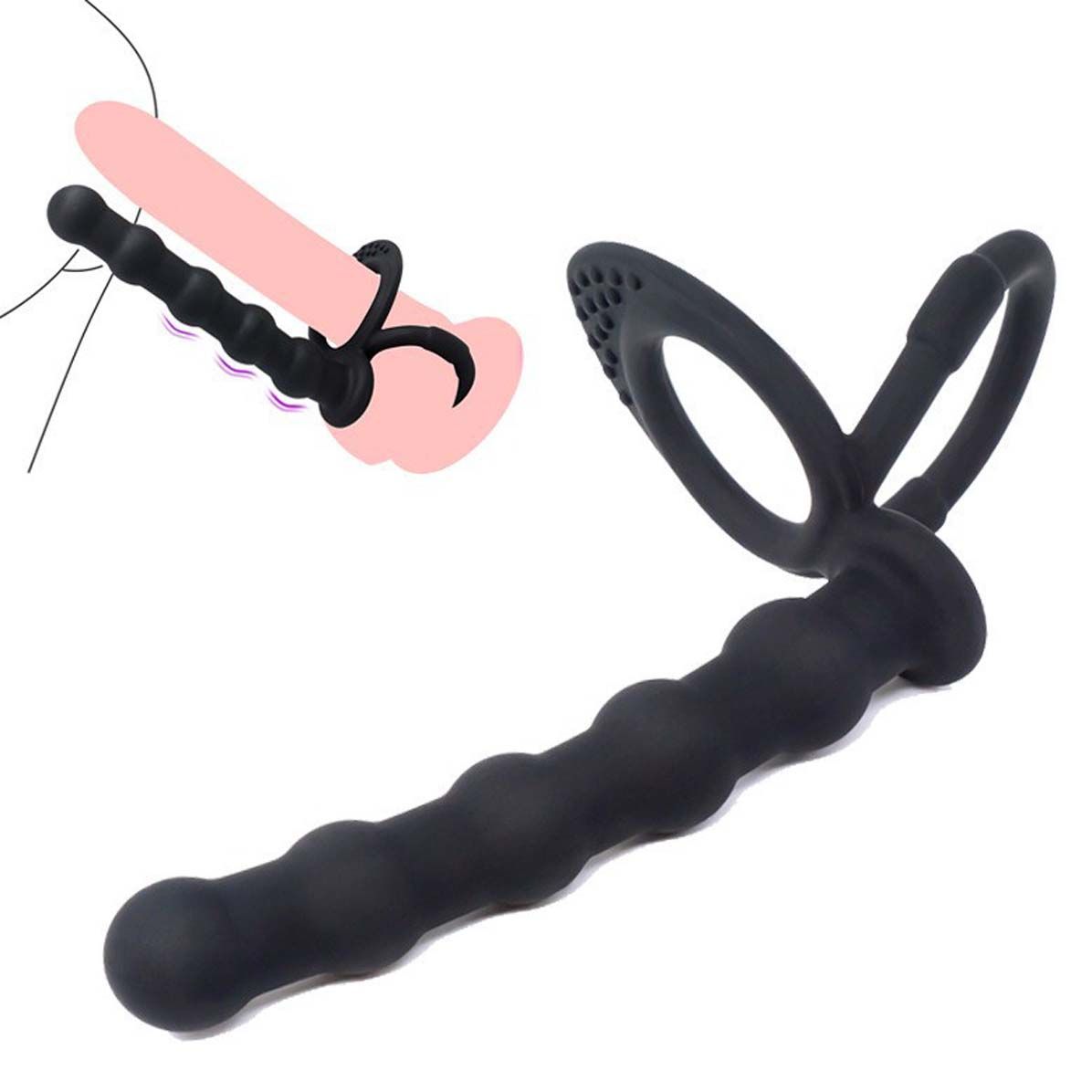 Silicone Anal Beads Butt Plug with Cock Ring Strap On Anus Plug Vaginal G Spot Stimulator Double Penetration Dildo Prostate Massager Adult Sex Toy for Men Wome Couples