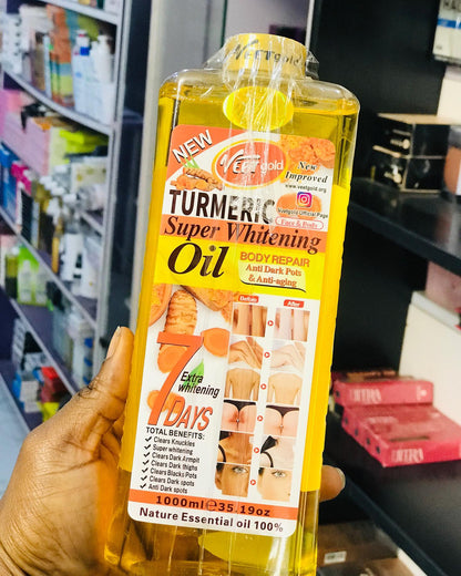 3 Pack VEET gold Turmeric Body Oil 1000ml + 250ml + Body Scrub Super Whitening Skin Repair Anti-Aging Removes Wrinkles Dark Spots & Smooths Clears Knuckles Super Whitening