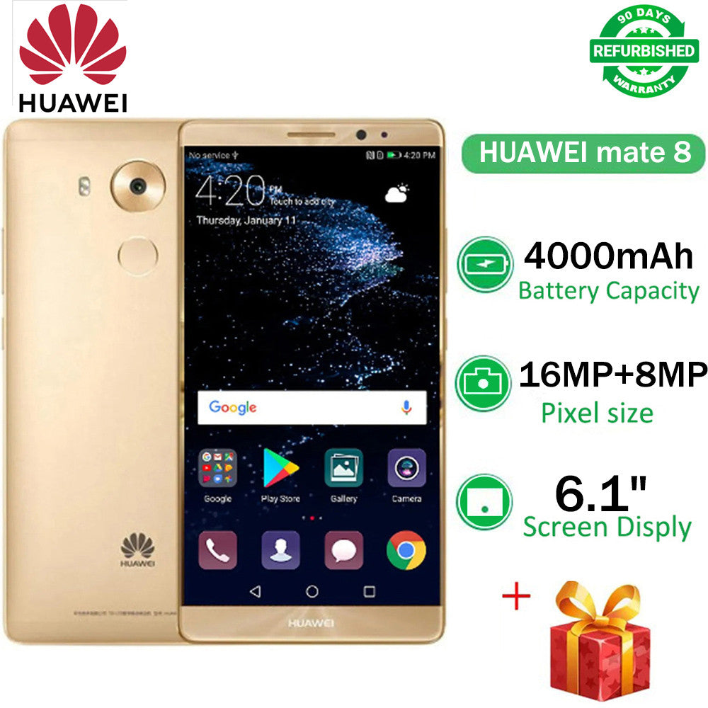 Refurbished Huawei Mate 8 4G+64G 4000mAh 6.1" 16MP+8MP Camera Fingerprint Unlock Double SIM Android Kirin 950 with Fingerprint Smart Phones