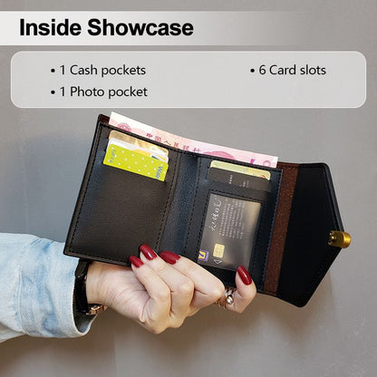 Women Short Wallet Ladies Coin Purse Tri-fold Wallet Card Case PU Synthetic Leather Wallet