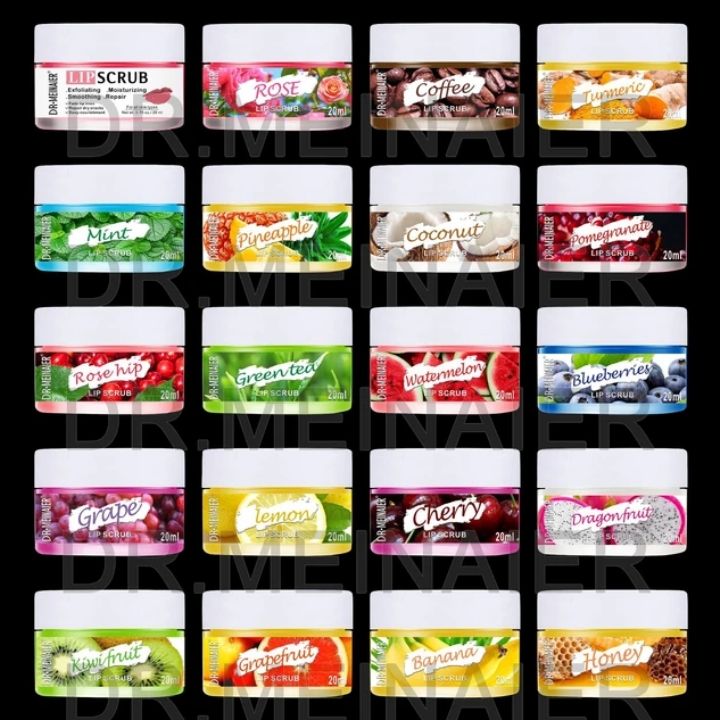 Dr. Meinaier Sugar Lip Scrub Ultra Hydrating Exfoliating Dry Chapped Lips Scrubber Lip Moisturizer - Grape Rose Blueberry Turmeric Coconut Coffee Cherry Lemon Honey Green Tea Flavors