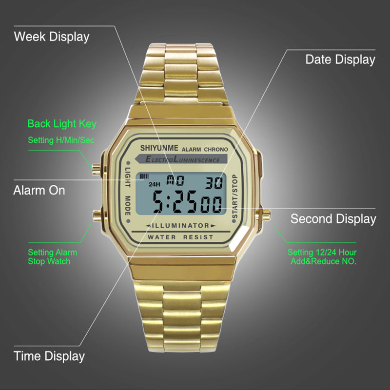 Luxury Band Watch Waterproof Retro Digital Stainless Steel Sports Military Watches Men Women Electronic Wrist Watch