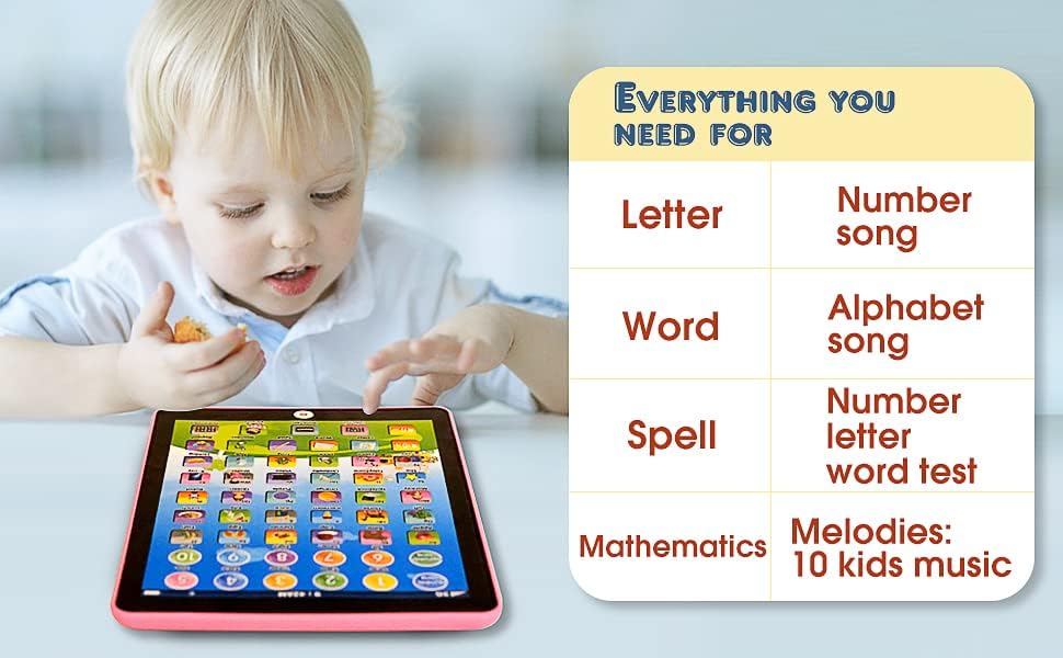 Kids Learning Pad/Tablet Interactive Toddler Toys with Words Numbers Alphabets Music Electronic Educational Toy for Preschool Boys & Girls 3-8 Years Old