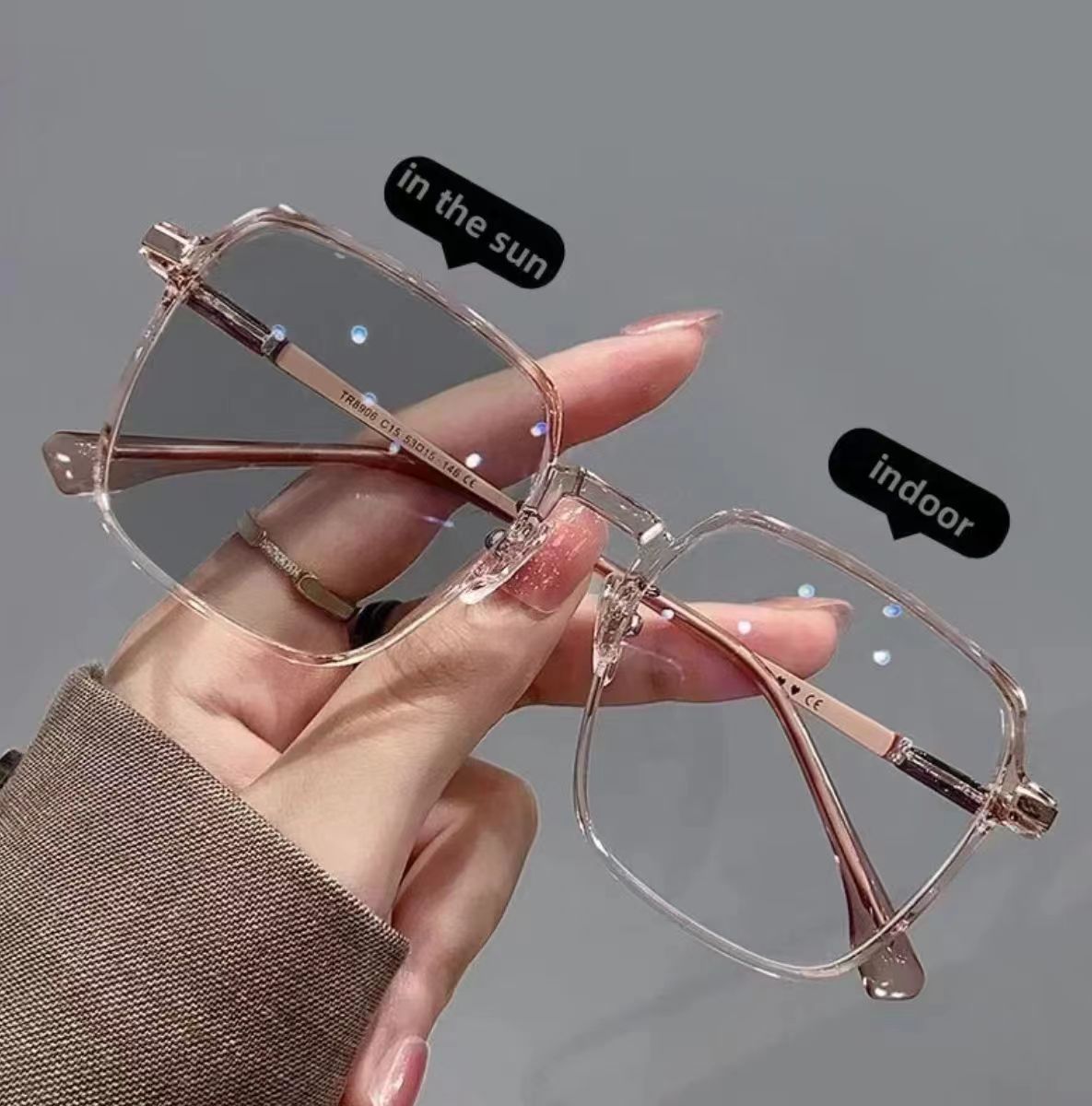 New Trendy Glasses Outdoor Color Changing Glasses Women Eyewear Frame Glasses Luxury Square Men Fashion Eyewear