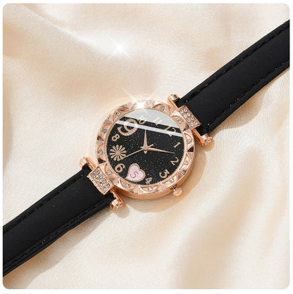 5PCS Set Watch For Women Luxury Leather Analog Ladies Quartz Wrist Watch Fashion Bracelet Watch Set Female Relogio Feminino