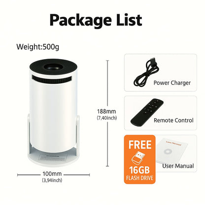 2025 new HY300 Pro Projector ,Free 16GB flash drive as Gift, 4K 1080P Support with Android TV 11.0, Mini Portable 180° Rotatable Movie Projector ,Auto Keystone Compatible for Laptop, PC, Smartphone