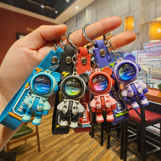 Trendy And Cool Space Man Bear Keychain Cartoon Cool Car Keychain Student School Bag Pendant Small Gift Keyrings