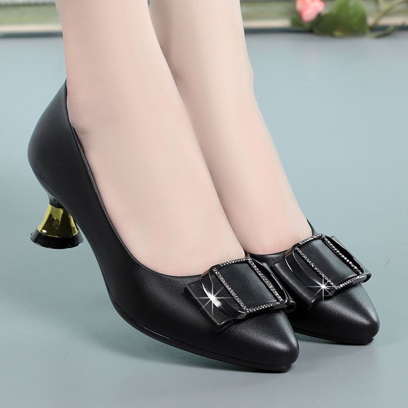New arrivals women's fashion high heels Ladies PU artificial leather shoes business stiletto heels shoes Girls office work shoes Soft soled non-slip black shoes