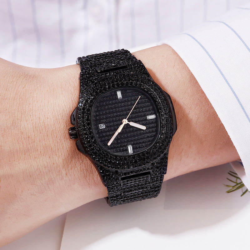 Iced Out Watch For Men Women Hip Hop Rapper Luxury Men Watch Fashion Diamond Automatic Date Quartz Watch Stainless Steel Hip Hop Men Watches