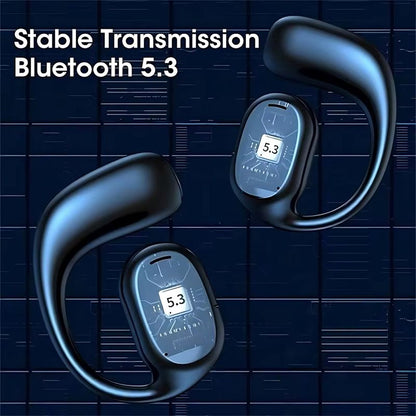 Wireless Bluetooth Earphone Bone Conduction Headphones Sports Earbud Ear-hook Waterproof Noise Reduction Earpods Display Touch Control Game Earpiece with Charging Case