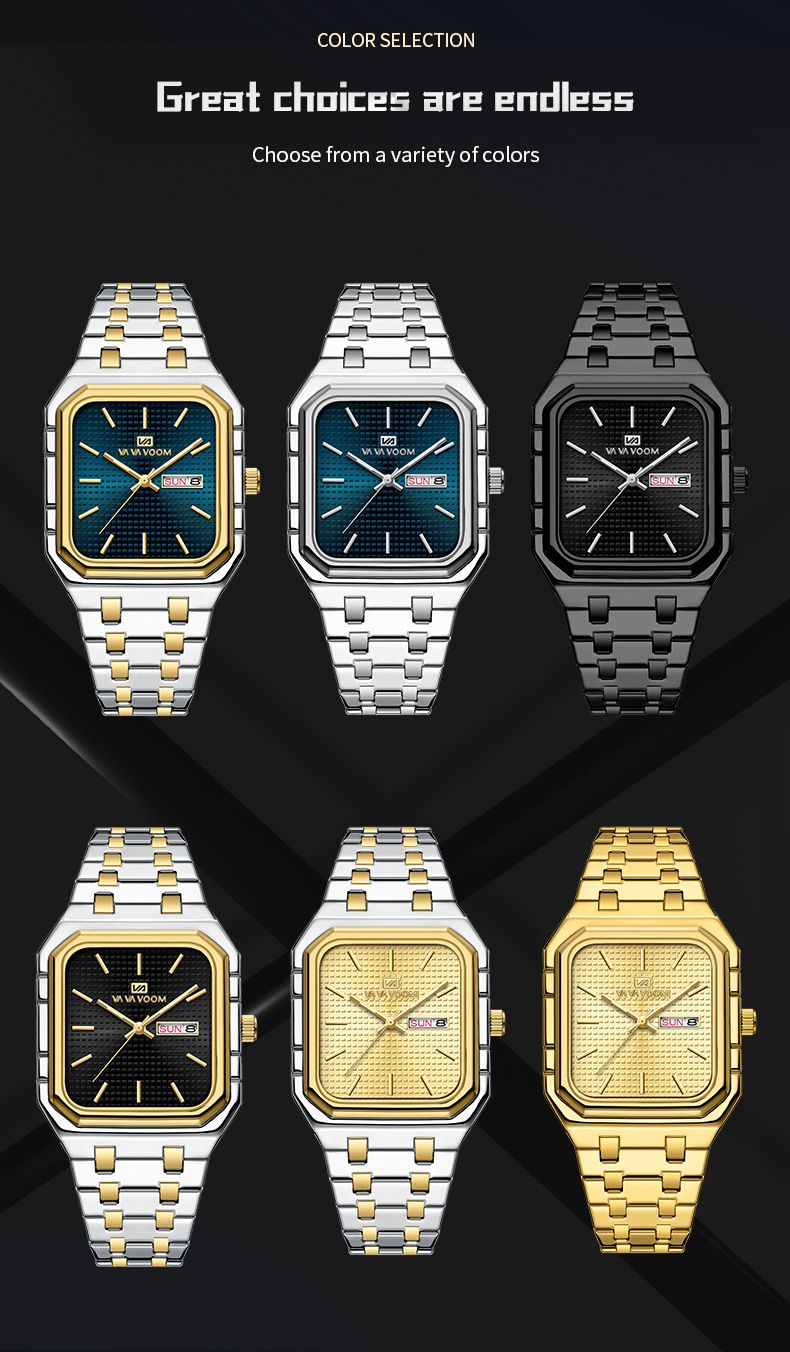 New Business Casual Men's Watch Waterproof Simple Fashion Luminous Square Gradient Gold Steel Belt Men's Brand Watch