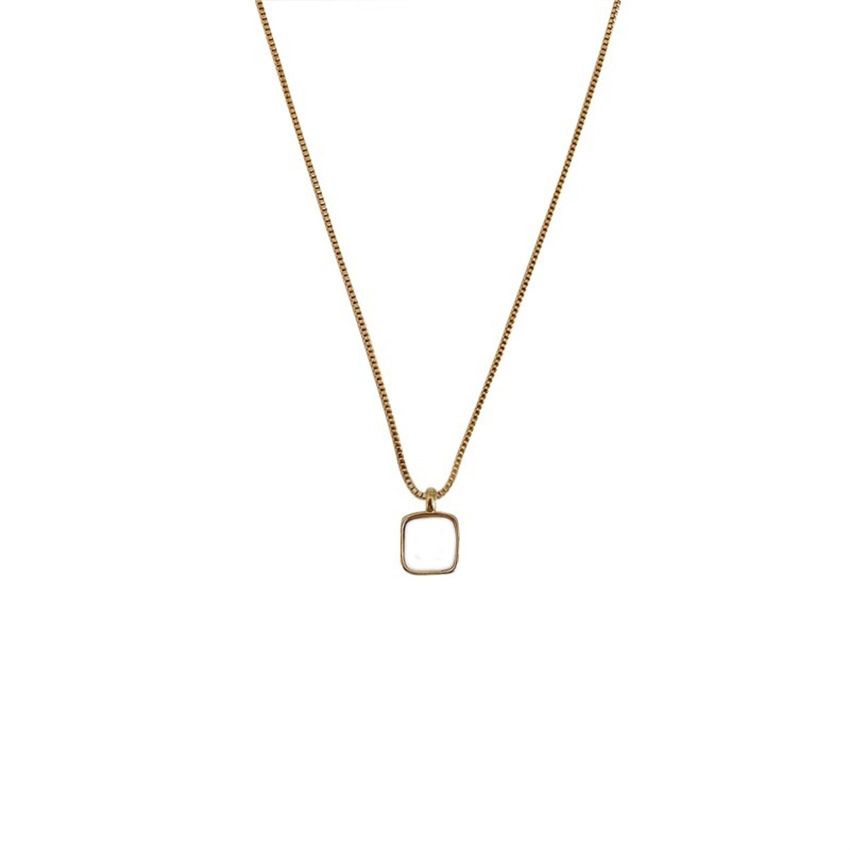 Upgraded Version New Square White Block Women's Necklace Simple Temperament White Fashion Pendant Pretty Simple Girl's Collarbone Chain
