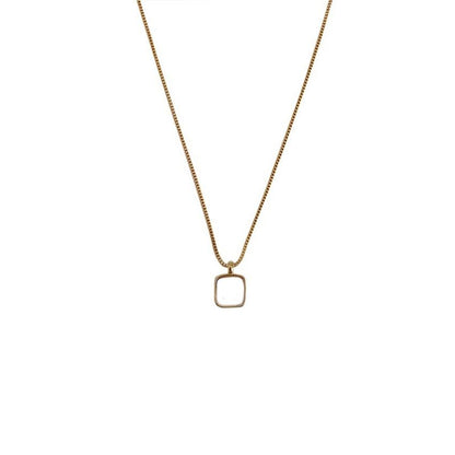 Upgraded Version New Square White Block Women's Necklace Simple Temperament White Fashion Pendant Pretty Simple Girl's Collarbone Chain