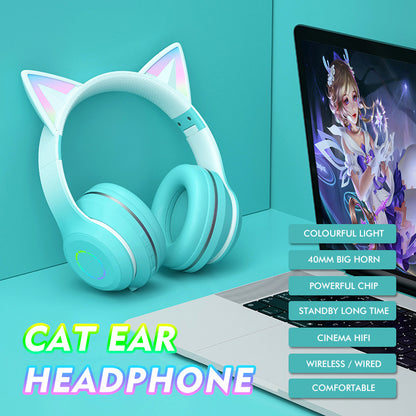 Headset gradient cat ears headset wireless BT headset with microphone girl net red live luminous headset Fashion Trend Bluetooth Earphones