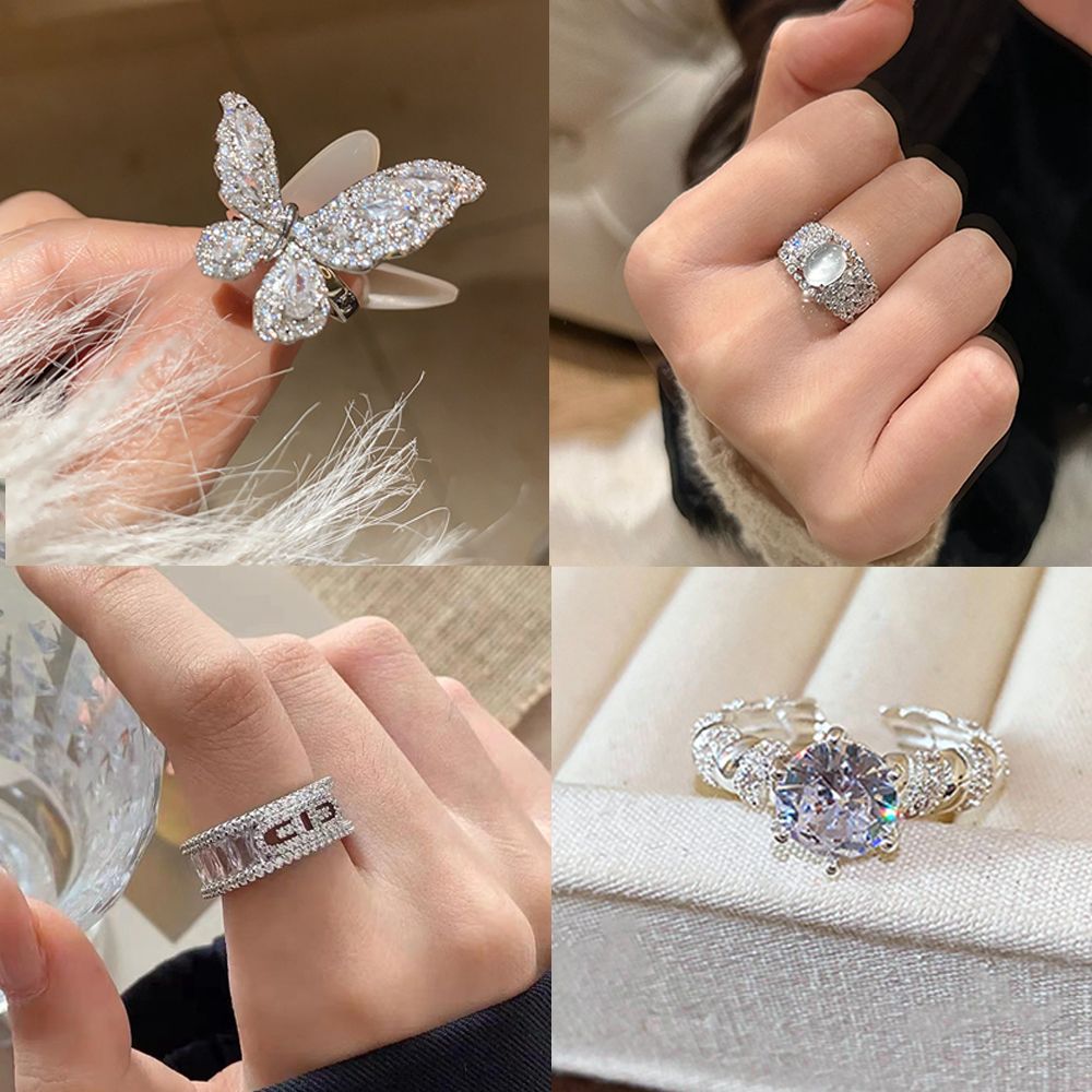 Matte Metal Zircon Butterfly Fried Dough Twists Hollow out Ring for Female Minority Design Personality Versatility Fashion Ring Ring