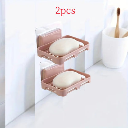 New Arrivals 2PCS Wall Mounted Soap Dishes Rectangular Plastic Soap Holder Bathroom Shower Soap Tray with Drain Kitchen Sponge Organizer