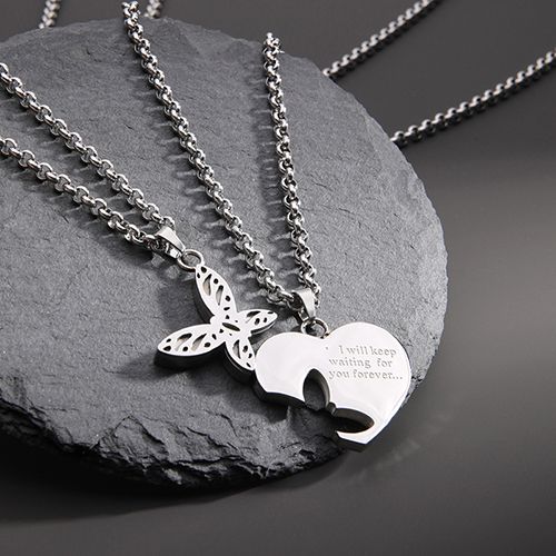 2 pcs/sets new stainless steel O-line chain butterfly love mood couple necklace men's and women's necklace jewelry wholesale new to Christmas Black Friday anniversary gift