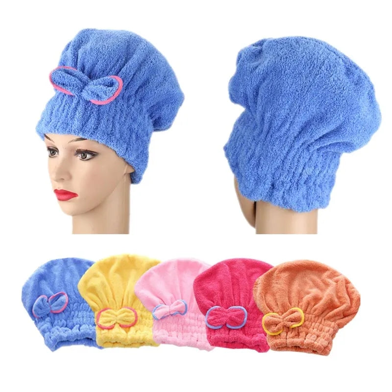 Shower Cap Women Hair Cap Microfibre Quick Hair Drying Bath Spa Bowknot Cap Wrap Towel Hat For Bath Bathroom Accessories