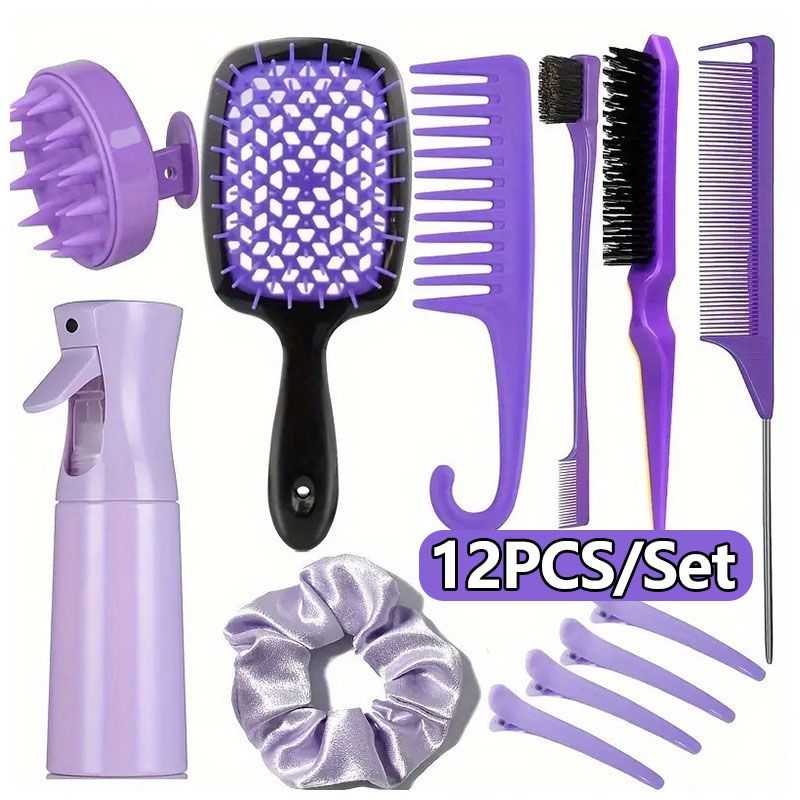 12PCS Hair Comb Set Hair Brush Hairdressing Comb Hair Styling Comb Set Curly Hair Accessories Hairpin Hair Band Wide Tooth Comb Detangling Teasing Combs Edge Rat Tail Brushes Scalp Massager Spray Bott