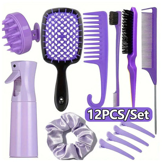 12PCS Hair Comb Set Hair Brush Hairdressing Comb Hair Styling Comb Set Curly Hair Accessories Hairpin Hair Band Wide Tooth Comb Detangling Teasing Combs Edge Rat Tail Brushes Scalp Massager Spray Bott