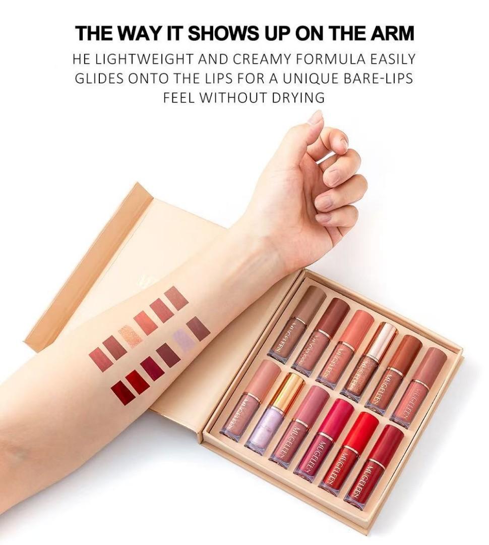 🔥 Welfare free perfume, only one week Muge leen12PCS/Set Lipsticks Matte Lip Gloss Sets Makeup Lasting Velvet Liquid Lipstick Set Cosmetic