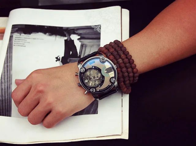 Creative Men's Watch Sashion Large Dial European And American Style Sports Watch Genuine Leather Strap Quartz Watch Business Watch