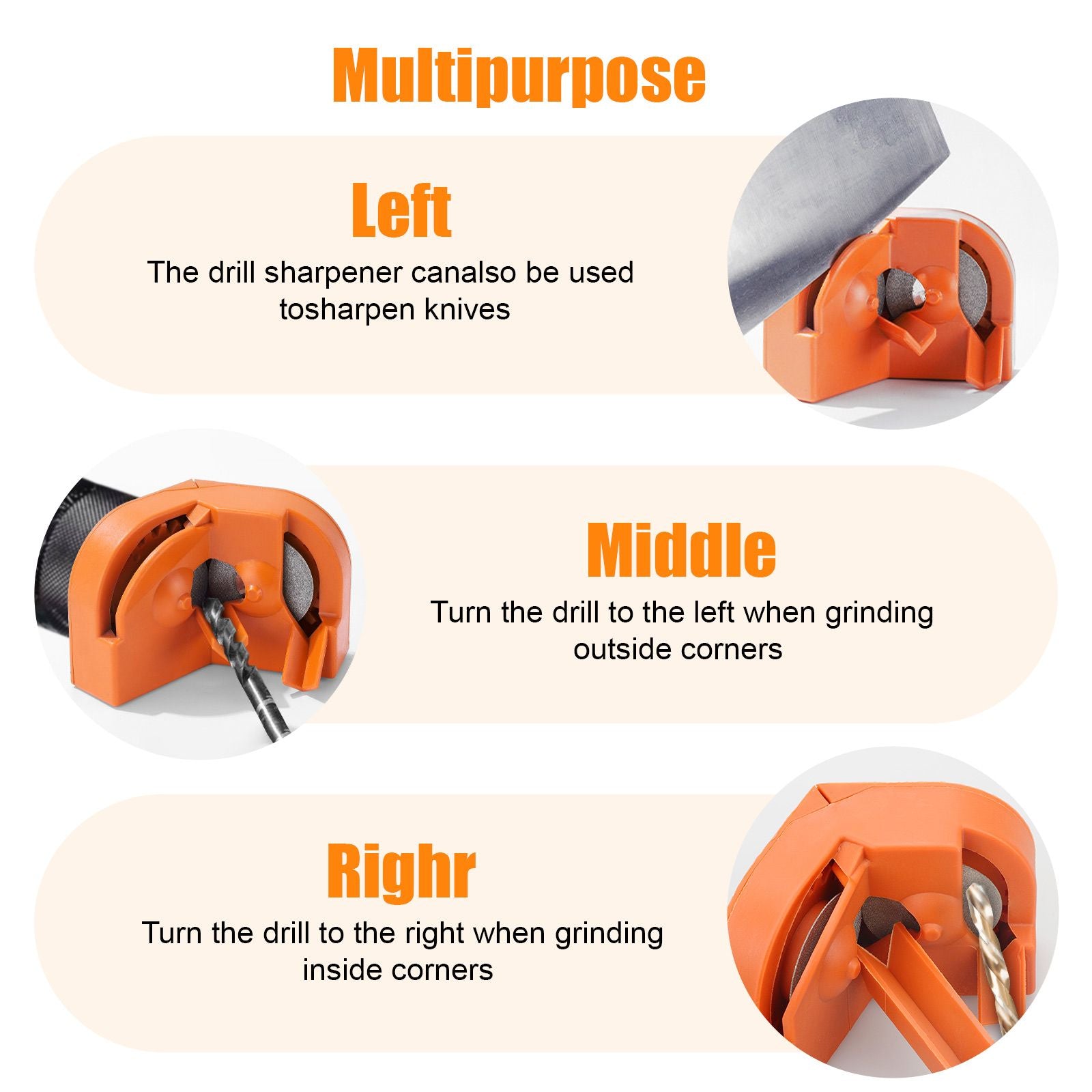 Multipurpose Drill Bit Grinding Sharpener for All Bits(5/64''- 5/8''), High-Speed Steel, Masonry, Carbide, Cobalt & Tin-Coated Drill Bits