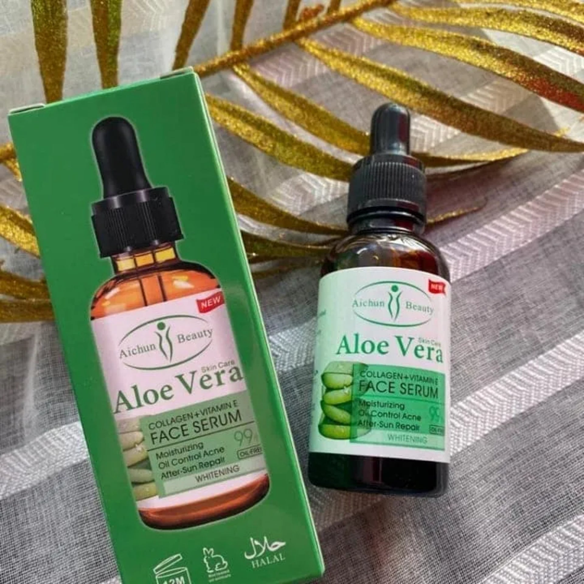 Aloe Vera 99% Face Serum With Collagen + Vitamin E - Moisturizing Oil Control Acne After Sun Repair Whitening - Aichun Beauty