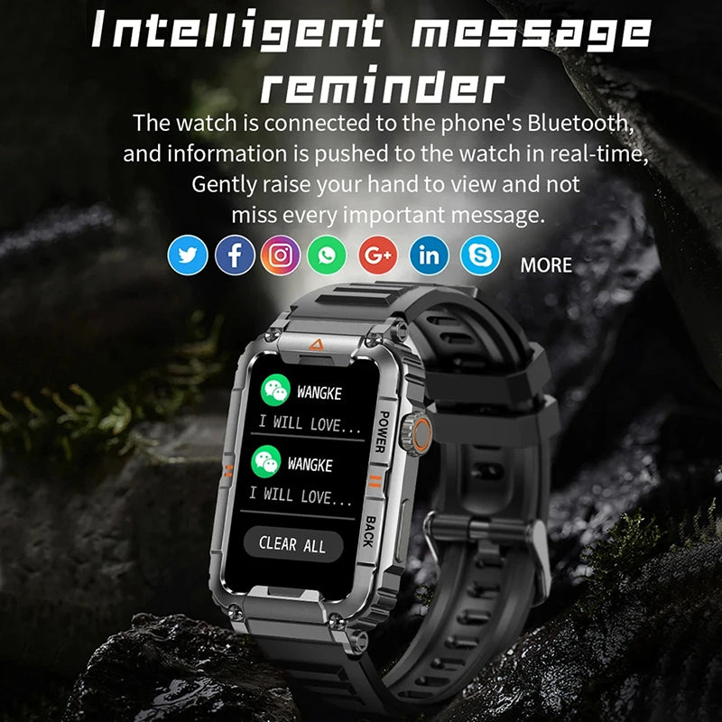 KR88 Men Smart Watch For Android IOS Fitness Watches IP68 Waterproof Military Healthy Monitor AI Voice Bluetooth Call Smartwatch
