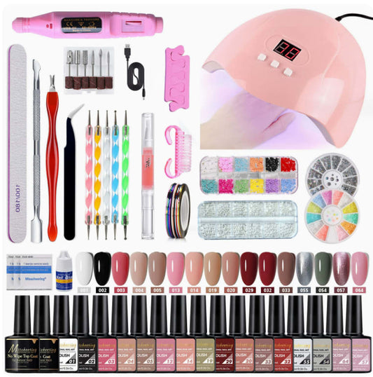 Gel Nail Polish Kit with U V Light and Drill Starter Kit 16 Colors Gel Nail Polish Poly Nail Gel Kit Base Top Coat Kit Nail Stickers Professional Gel Manicure Kit with Everything Gift for Women