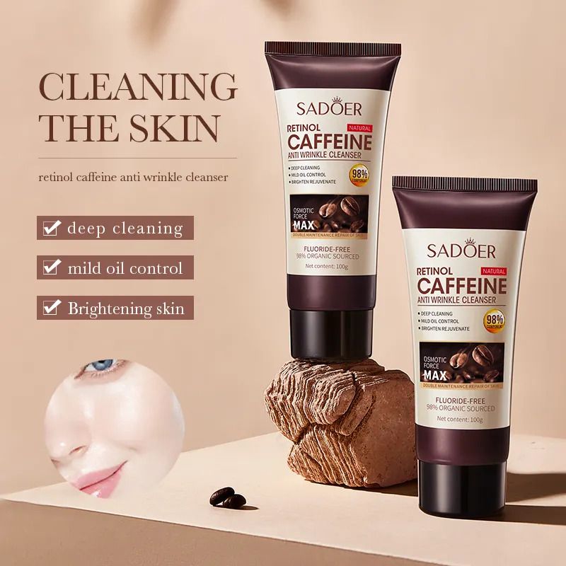 2 Pieces Sadoer Anti Aging Retinol Caffeine Face Wash + Skin Tightening Anti Wrinkles Essence, Facial Cleanser + Essence, Can add Vitamin C, the Duo Guarantee Anti Wrinkles, Anti Aging, Fade Fine Line