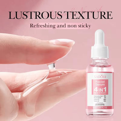 SADOER 4 in 1 Facial Serum with Hyaluronic Acid, Nicotinamide, Vitamin C and Vitamin E, High Moisturising and Brighten Skin Tone, Rejuvenates, Whitens Blemishes and Dark Spots