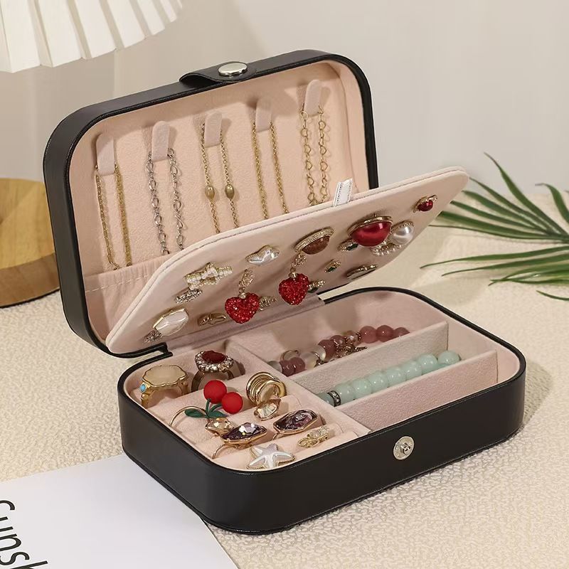 New Portable Jewelry Box Travel Organizer Jewelry Case PU Leather Storage Box Earrings Necklace Ring Jewelry Organizer Display