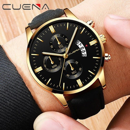 CUENA Men Watch leather straps Stainless Steel Good Quartz Luxury Man Wristwatch Waterproof Watches Fashion Business Quartz Analog Fashion Male Watch Wrist Watch Valentines Christmas New Year Gift