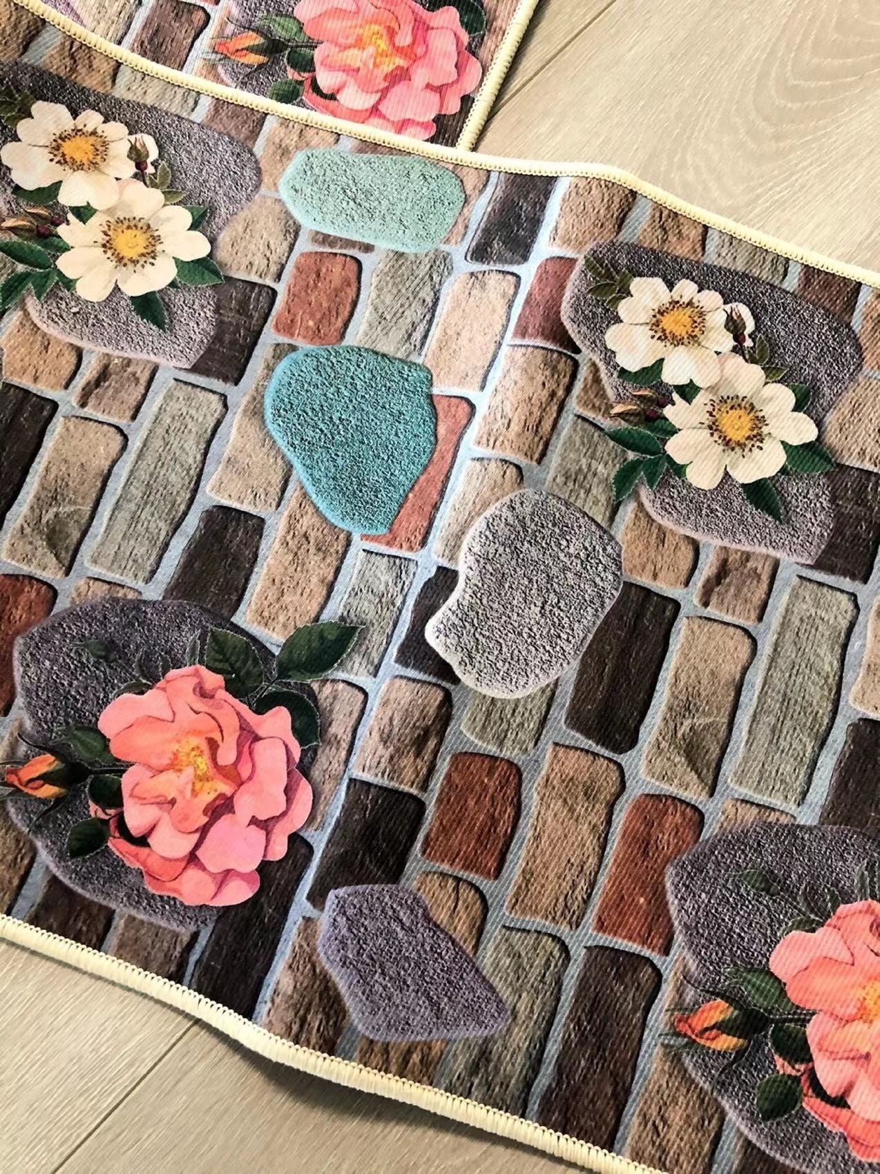 2 Pieces Kitchen Rug Set Non Slip Kitchen Mat Rubber Backing Mat Throw Rug for Kitchen Doormat Runner Rug Set Floor Carpet Household Carpet Home Decor