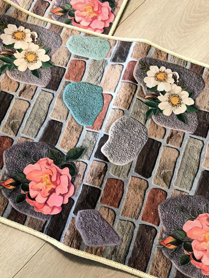 2 Pieces Kitchen Rug Set Non Slip Kitchen Mat Rubber Backing Mat Throw Rug for Kitchen Doormat Runner Rug Set Floor Carpet Household Carpet Home Decor