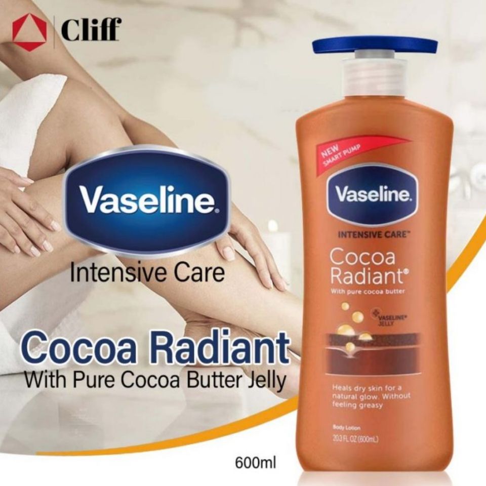 Vaseline Intensive Care Cocoa Radiant Body Lotion Heals Dry Skin Lotion Made with Ultra-Hydrating Lipids and Pure Cocoa Butter for a Long-Lasting, Radiant Glow