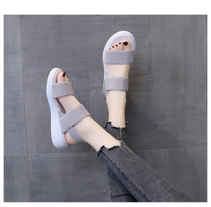 ASSKLO New Sandals Women Ins Soft Sole Elastic Band Korean Version Wild Sports Women's Shoes Tide ladies shoes girls shoes Pregnant women's shoes Maternity shoes Open Shoes Grey Black