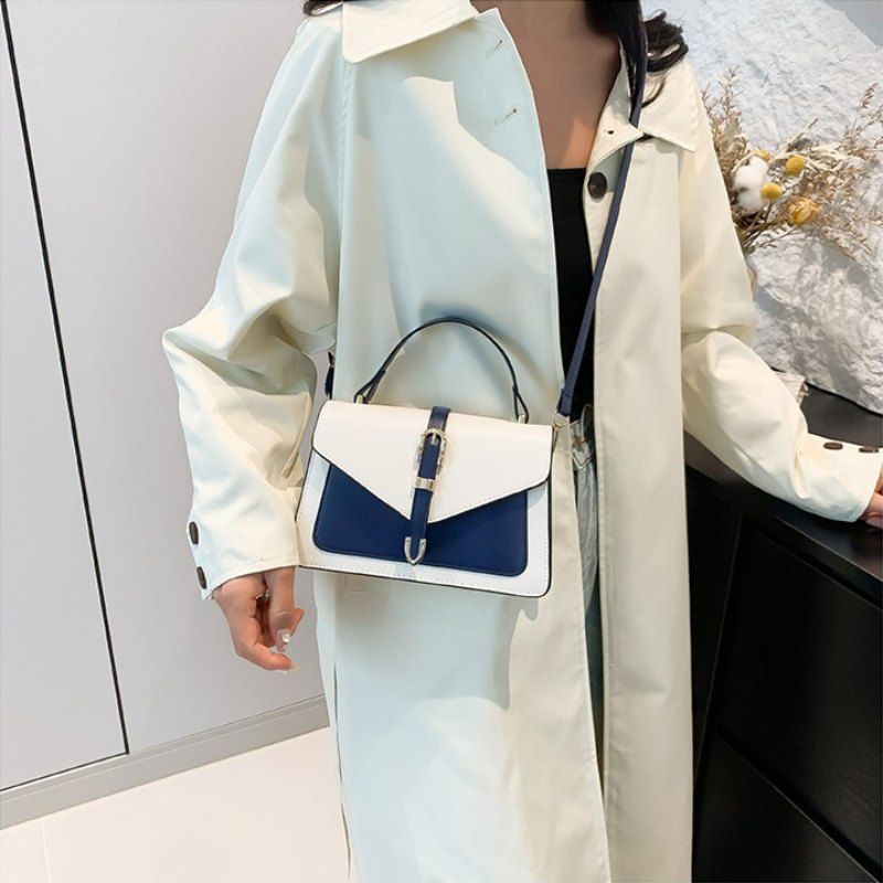 Mateamoda Elegant Two-Tone Structured Handbag with Buckle Detail Crossbody Bag