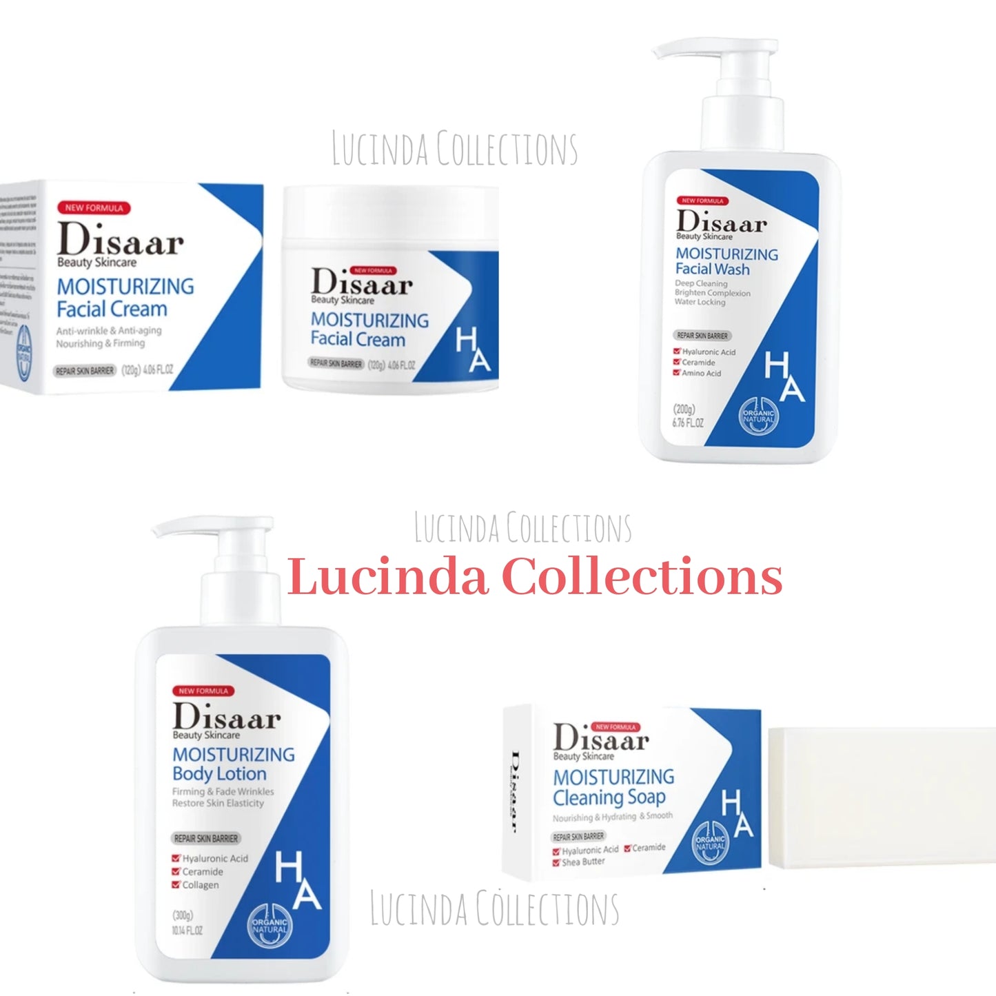 Hyaluronic Acid Cream , Lotion , Facial Wash , Soap Moisturizing Brightening Cleansing Face Body Skin HA Ceramide Amino Acid Shea Butter - Disaar