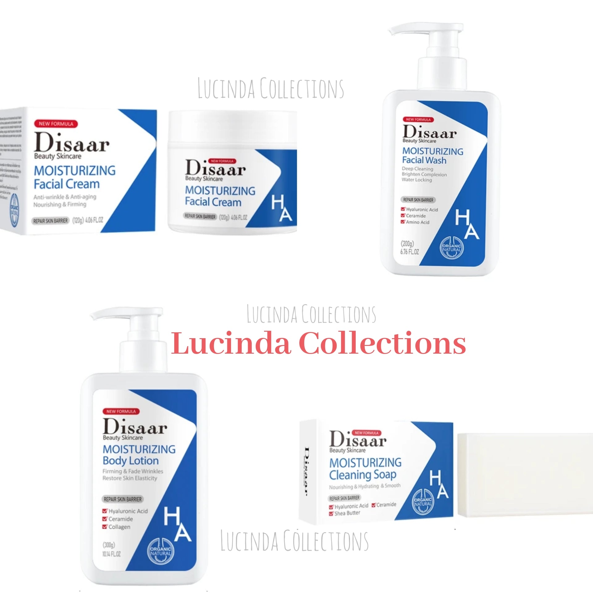 Hyaluronic Acid Cream , Lotion , Facial Wash , Soap Moisturizing Brightening Cleansing Face Body Skin HA Ceramide Amino Acid Shea Butter - Disaar