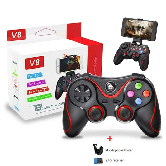 V8 Wireless Bluetooth Game Controller with Smartphone Holder for PC/PS3/Switch/Android/IOS/TV Box Gaming Handle