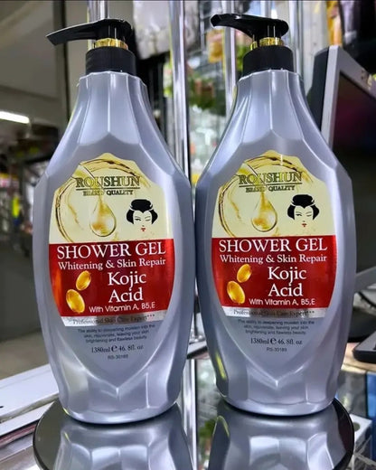 2 Packs Roushun Kojic Acid Shower Gel -1380ml X 2 Body Fast Whitenng Shower Gel Deeply Cleanses Rich and Creamy blend Softer Skin After Wash Roushun Kojic Acid Shower Gel 1380ml X 2